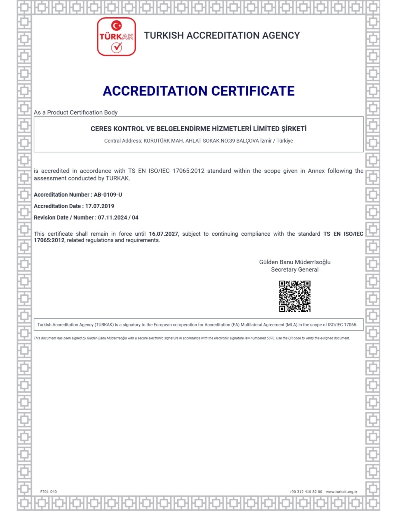 Turkish Accreditation Agency Accreditation Certificate